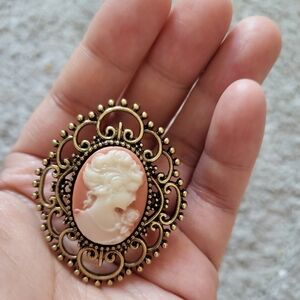 Peach coral pink cameo ring 8